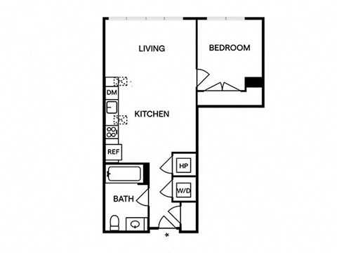Floor plan for 1 bed, 1 bath